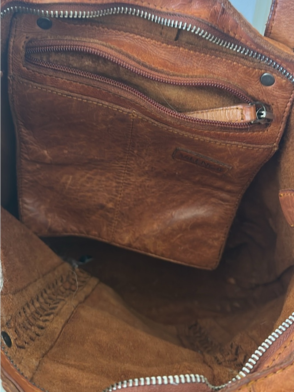Braided Detail Leather Tote in Cognac Brown - Picture 2 of 4
